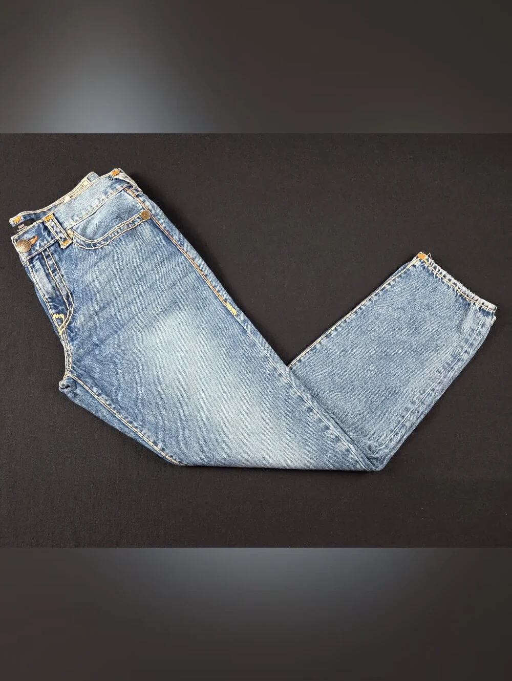 True Religion Geno Super T Jeans Mens 34x33 Blue Wide Stitch Relaxed Slim